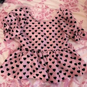 NWT Loveshackfancy pink Keily top with black velvet hearts